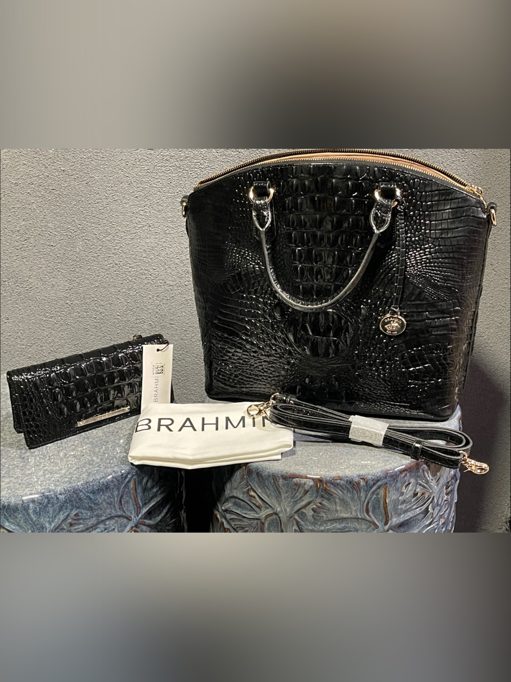 Vintage Brahmin Satchel with Gold Hardware + Brahmin matching wallet